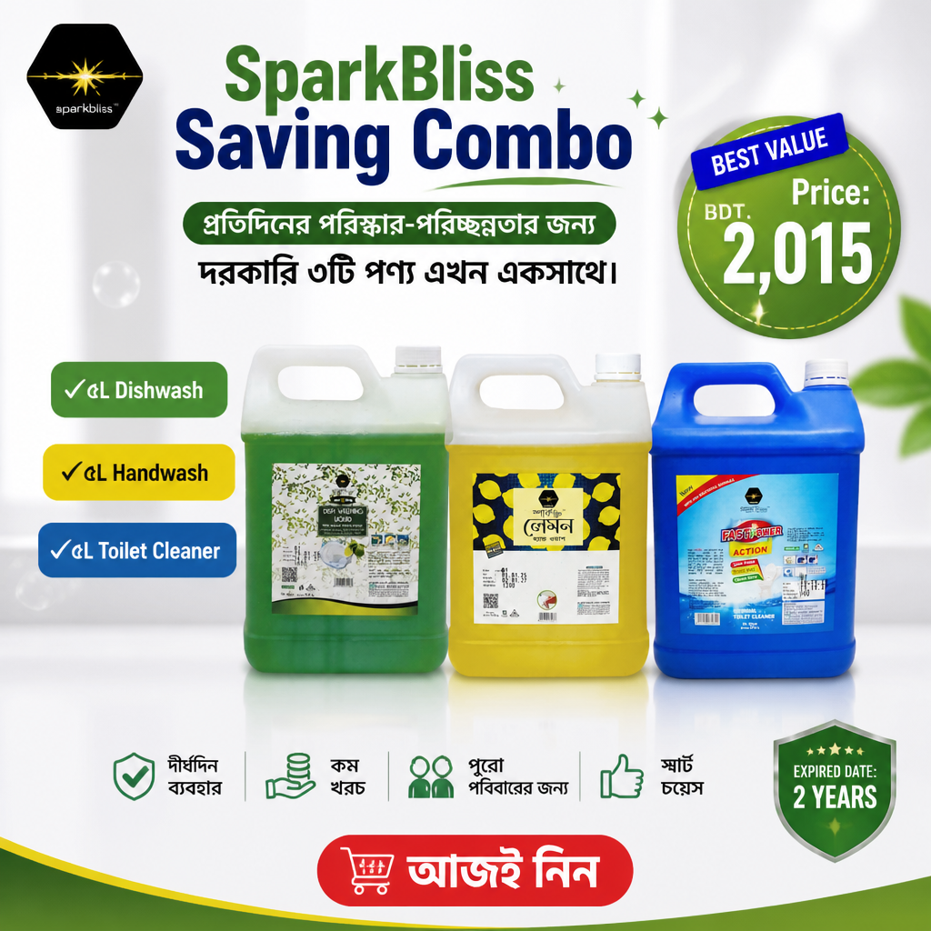 SparkBliss Saving Combo – 5L Dishwash + 5L Handwash + 5L Toilet Cleaner